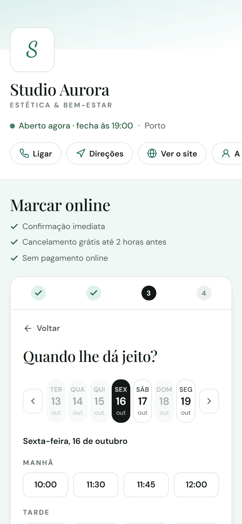 Escolher o dia e a hora da marcação no telemóvel